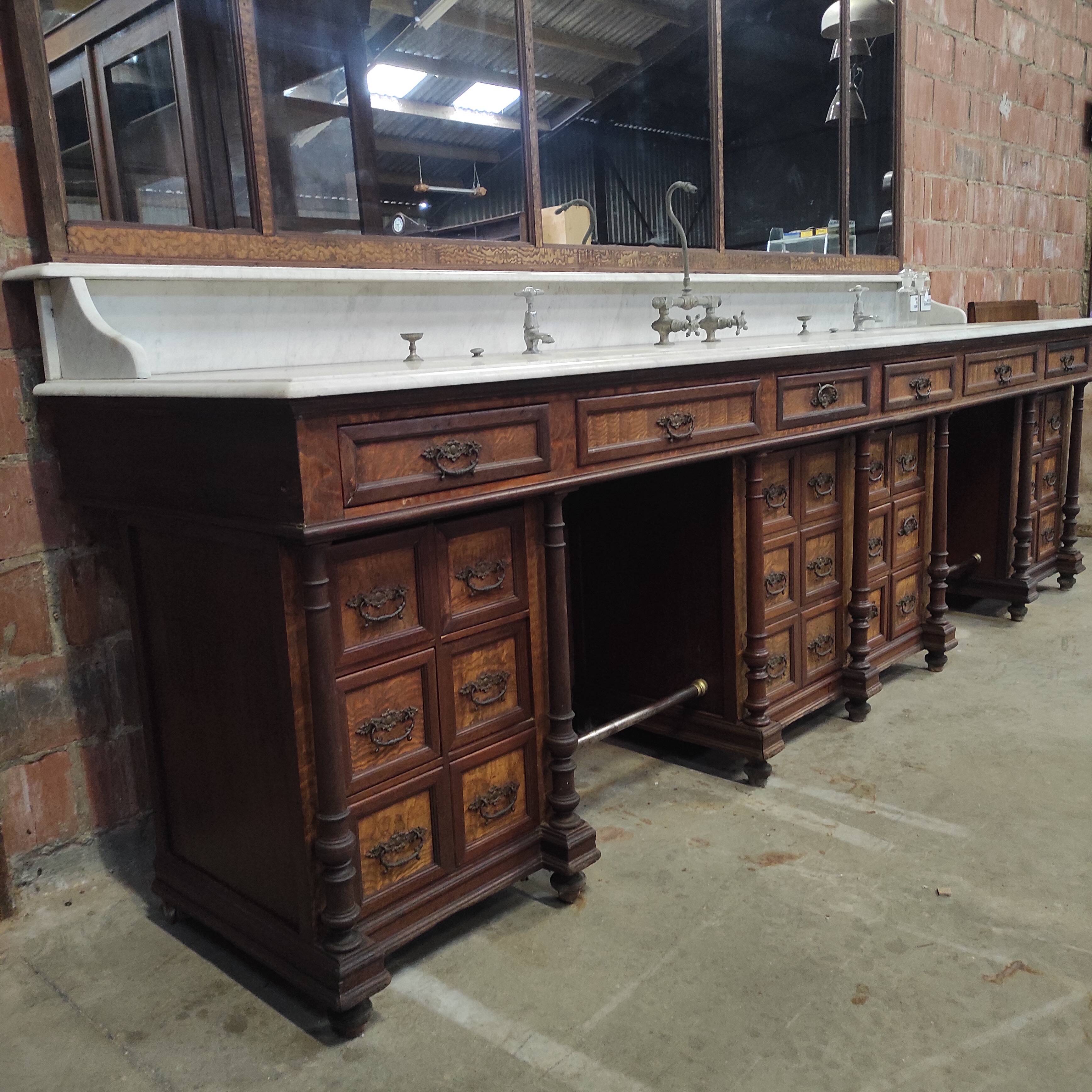 1930s Barber Cabinet | Double Salon Unit with Marble & Mirror