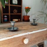 Pair of antique pewter candle holders