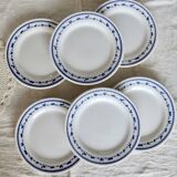 6 assiettes à dessert vintage faïence blanche et bleue