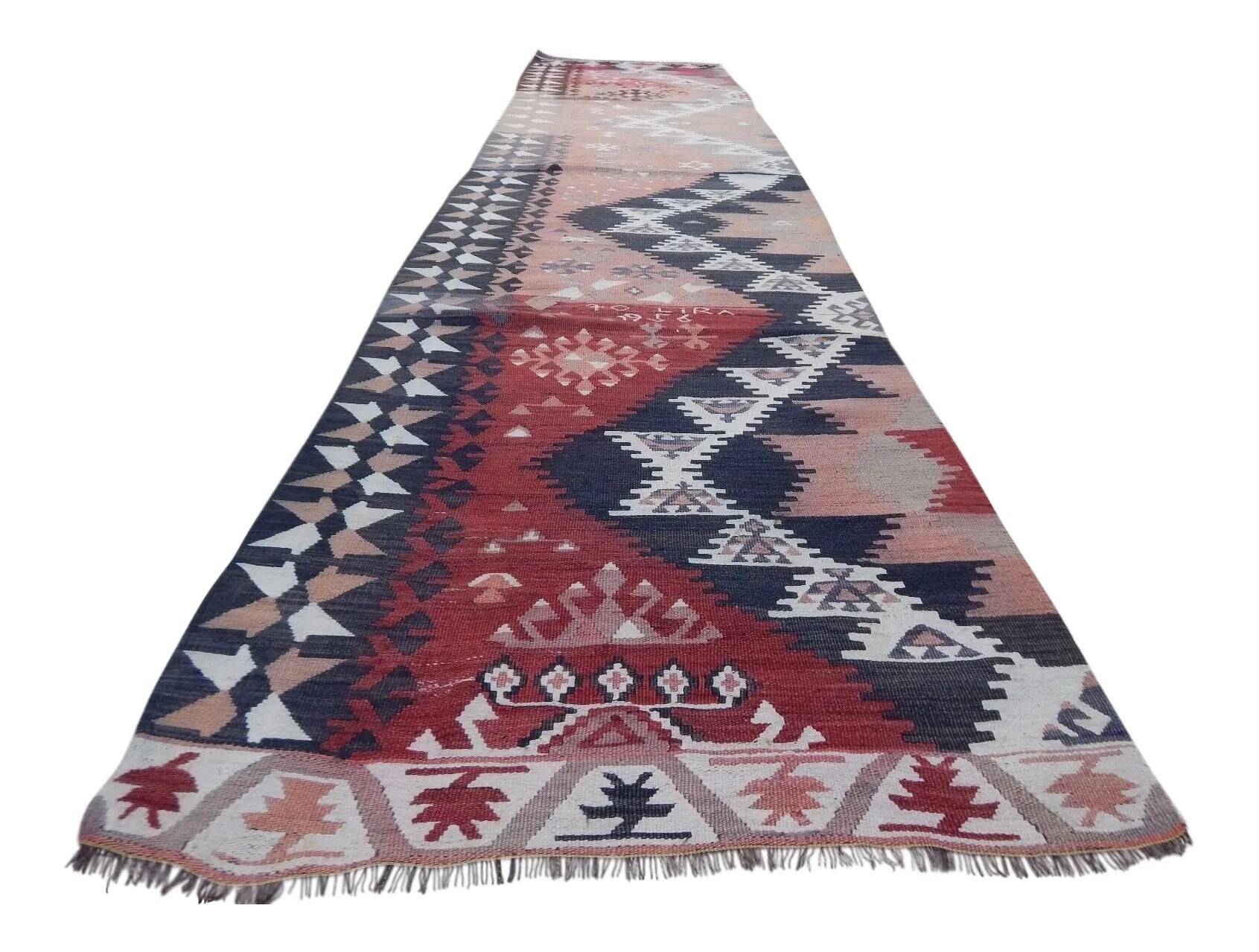 Vintage Turkish hallway rug 86x357 cm