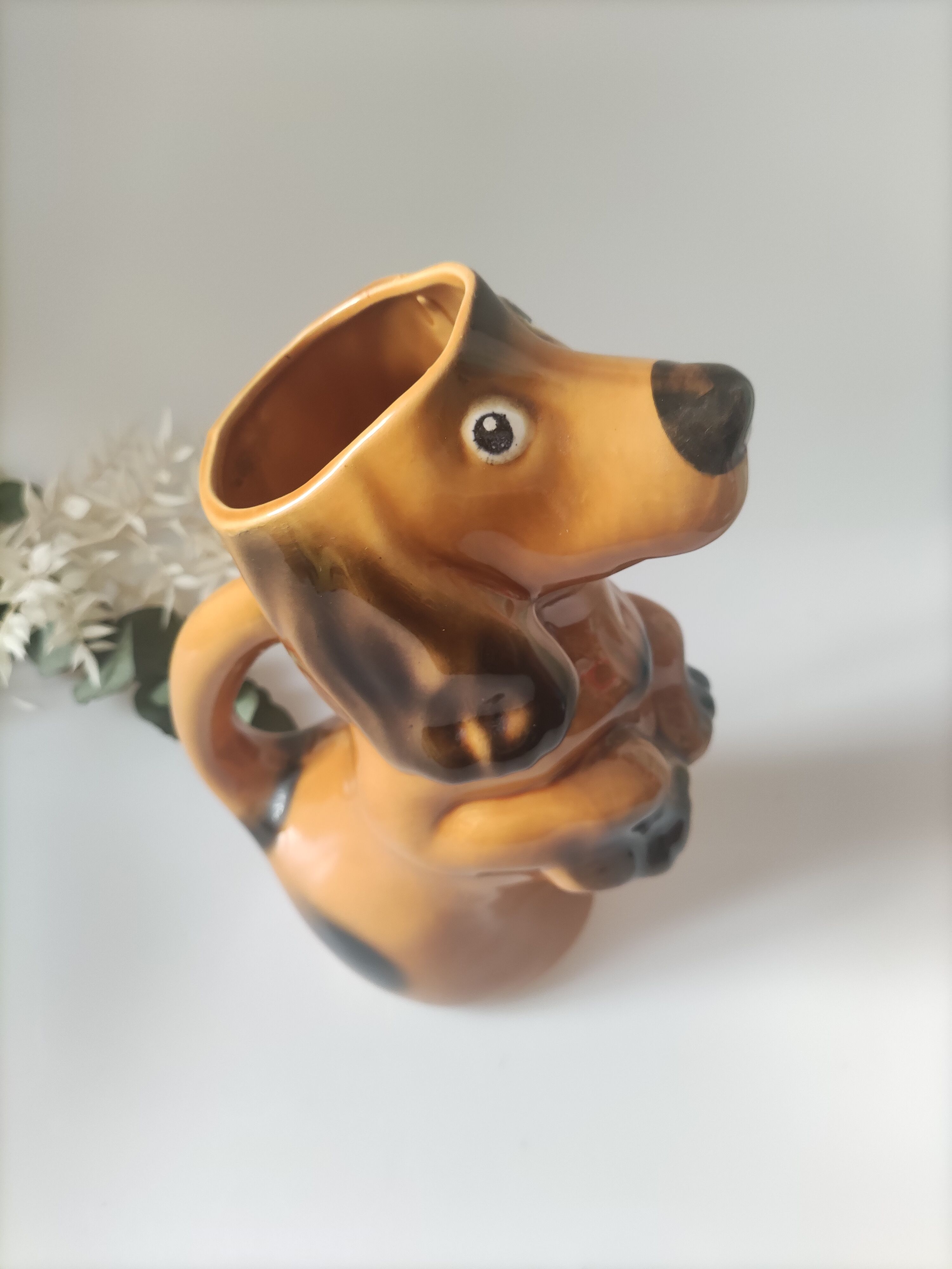 Pitcher ceramic carafe vintage dog
