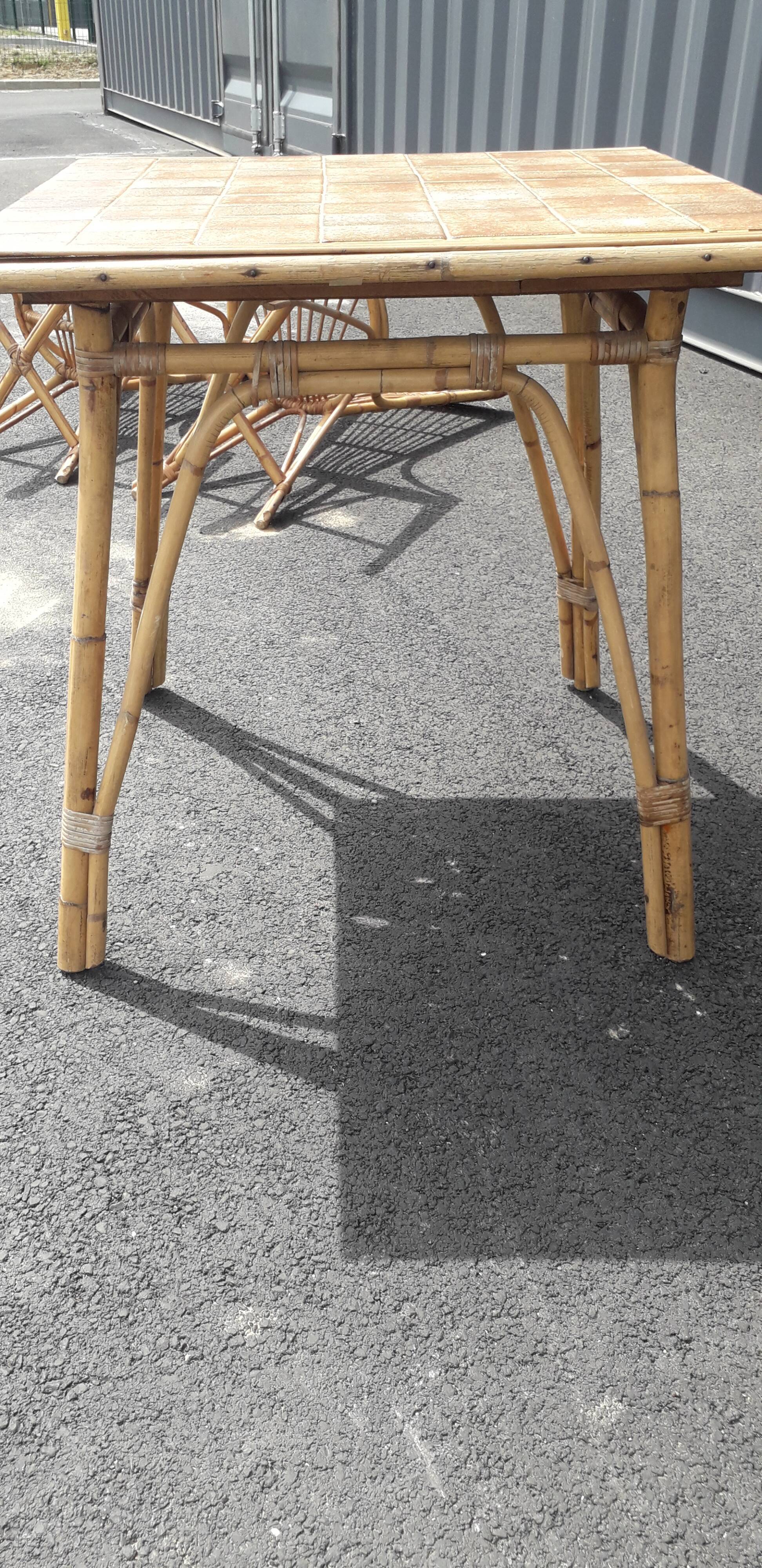 Paire de chaises et table rotin osier vintage XXème