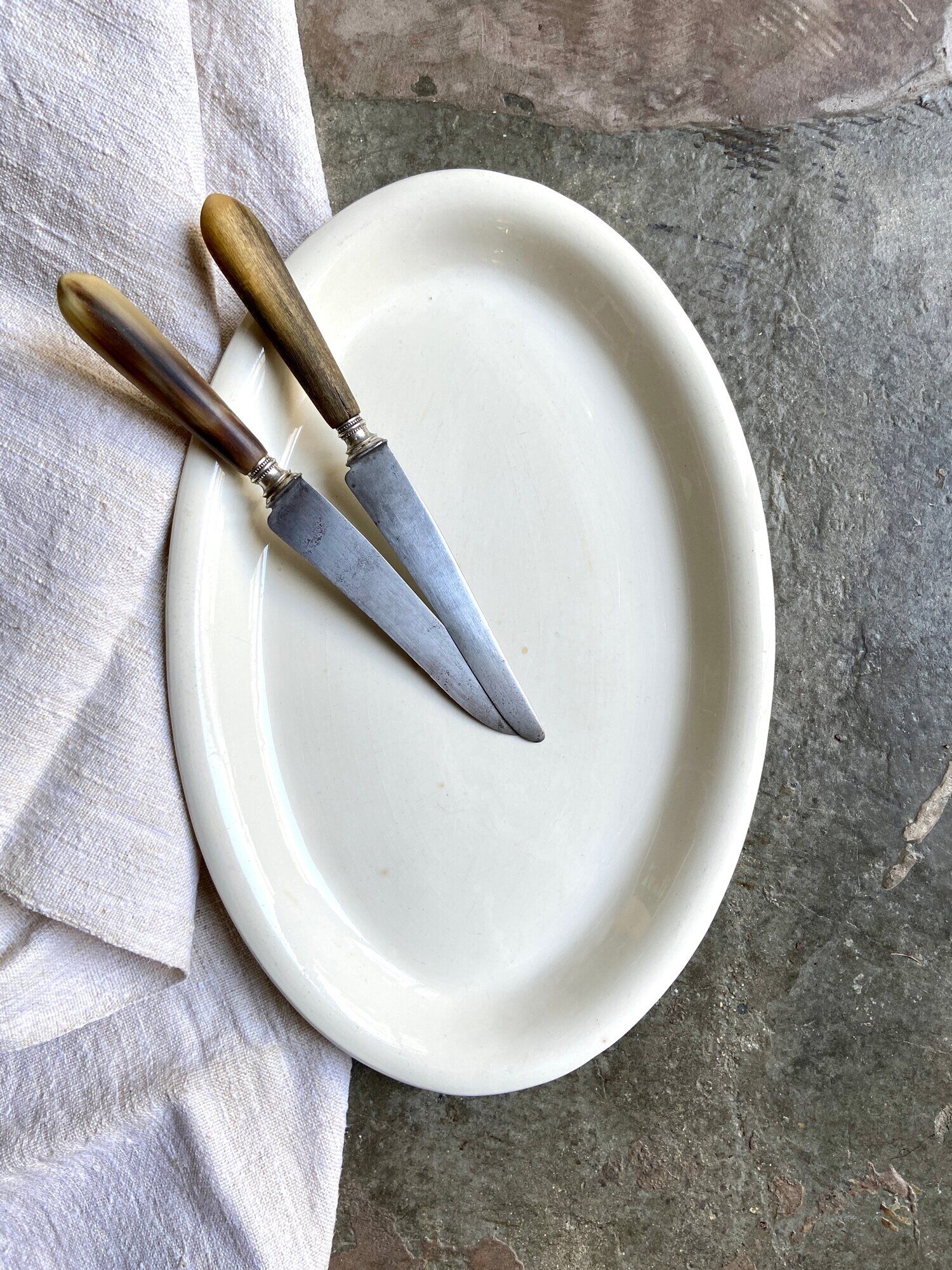 Sarreguemines oval dish in unbleached earthenware