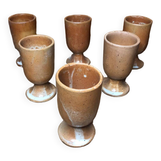 Series of 6 mazagrans beige sandstone cups made in france vintage #a598