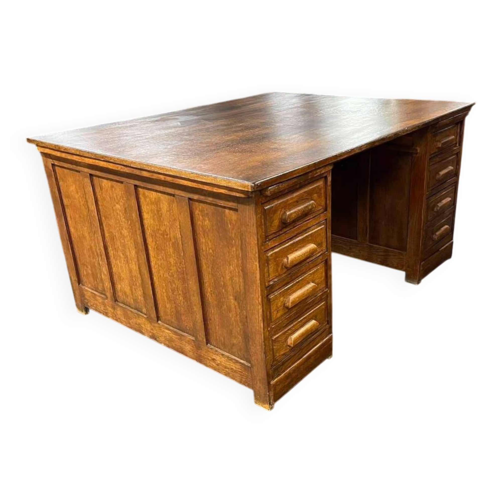 Bureau vintage XL profond en bois / bureau double face