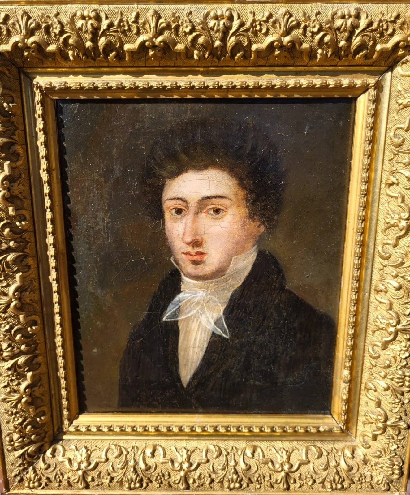 19th C. Portrait Painting Young Man Gentleman Antique
