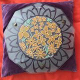 Art deco 1930 chandelier signed aurys glassworks (saint-gobain group), hand-painted, floral motif