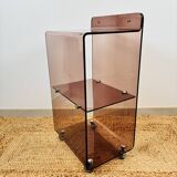 Vintage dessert table by Eric Maville in smoked Plexiglas and chrome, Roche Bobois 1970.