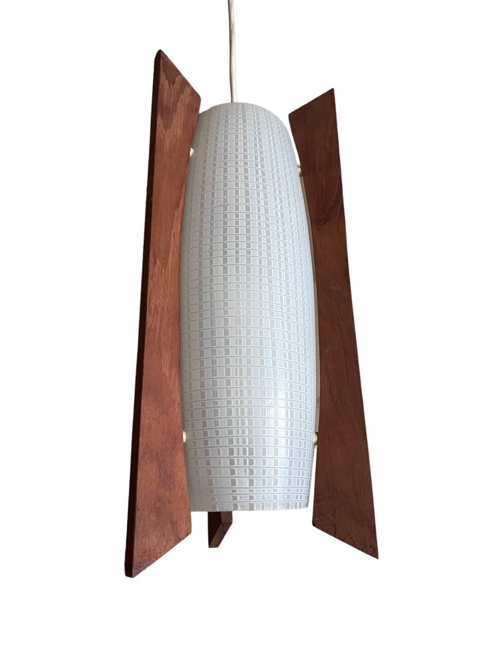 Teak and glass pendant light from the 50s