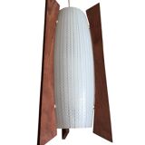 Teak and glass pendant light from the 50s