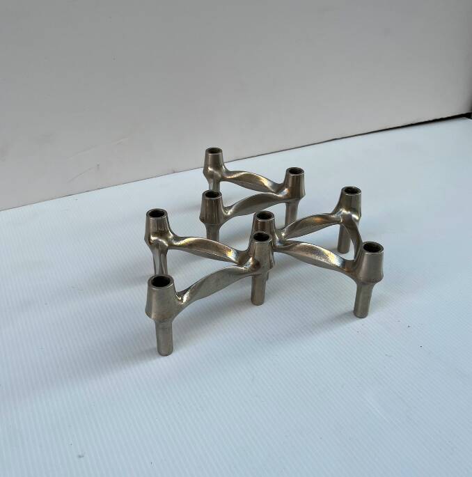 Vintage Stoffnagel candle holders in chrome steel