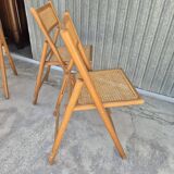 Set of 4 vintage Italian folding chairs in cane 1970s