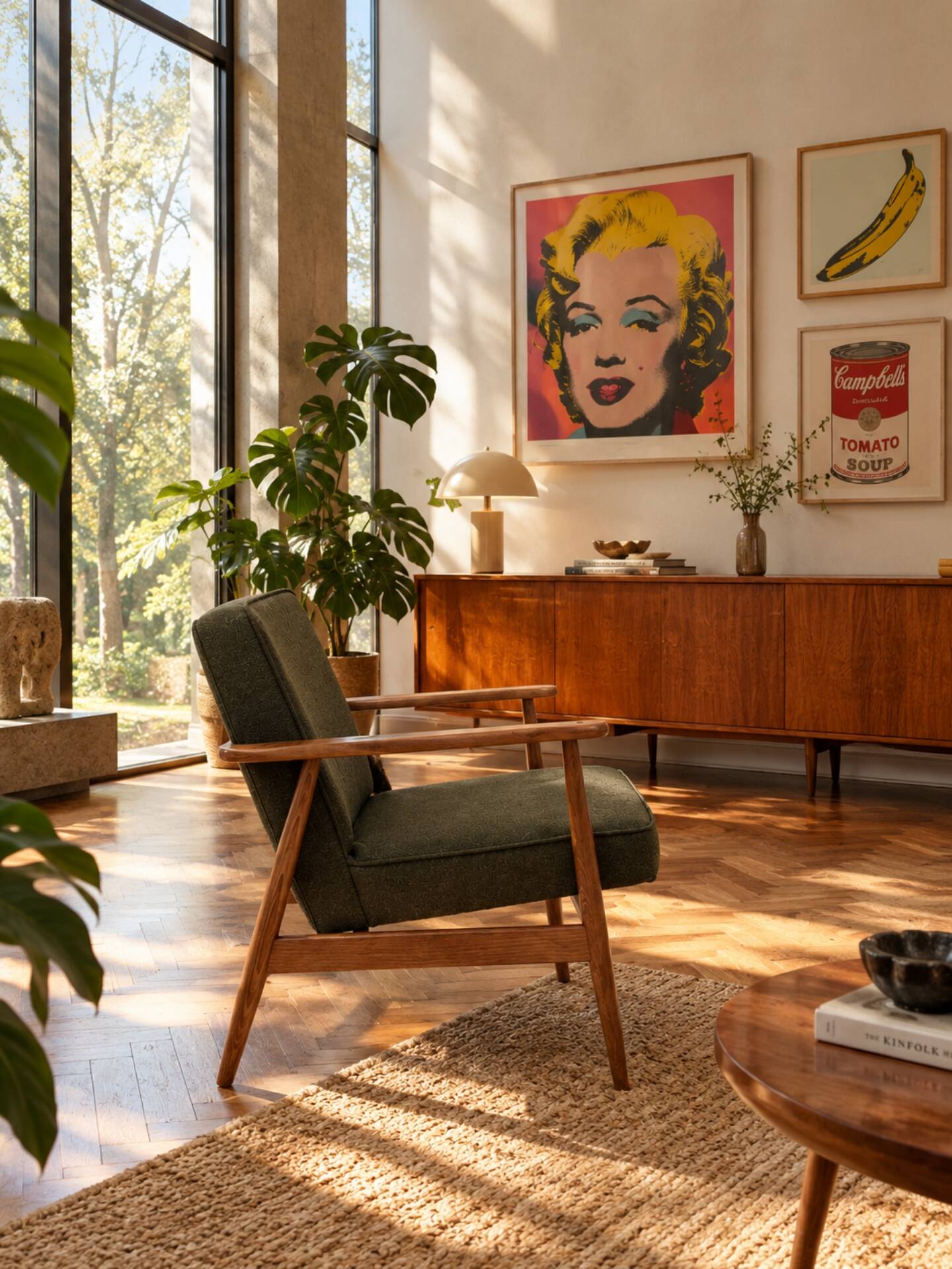Modern living room chair deep olive green wool by M.Zielinski