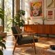 Modern living room chair deep olive green wool by M.Zielinski