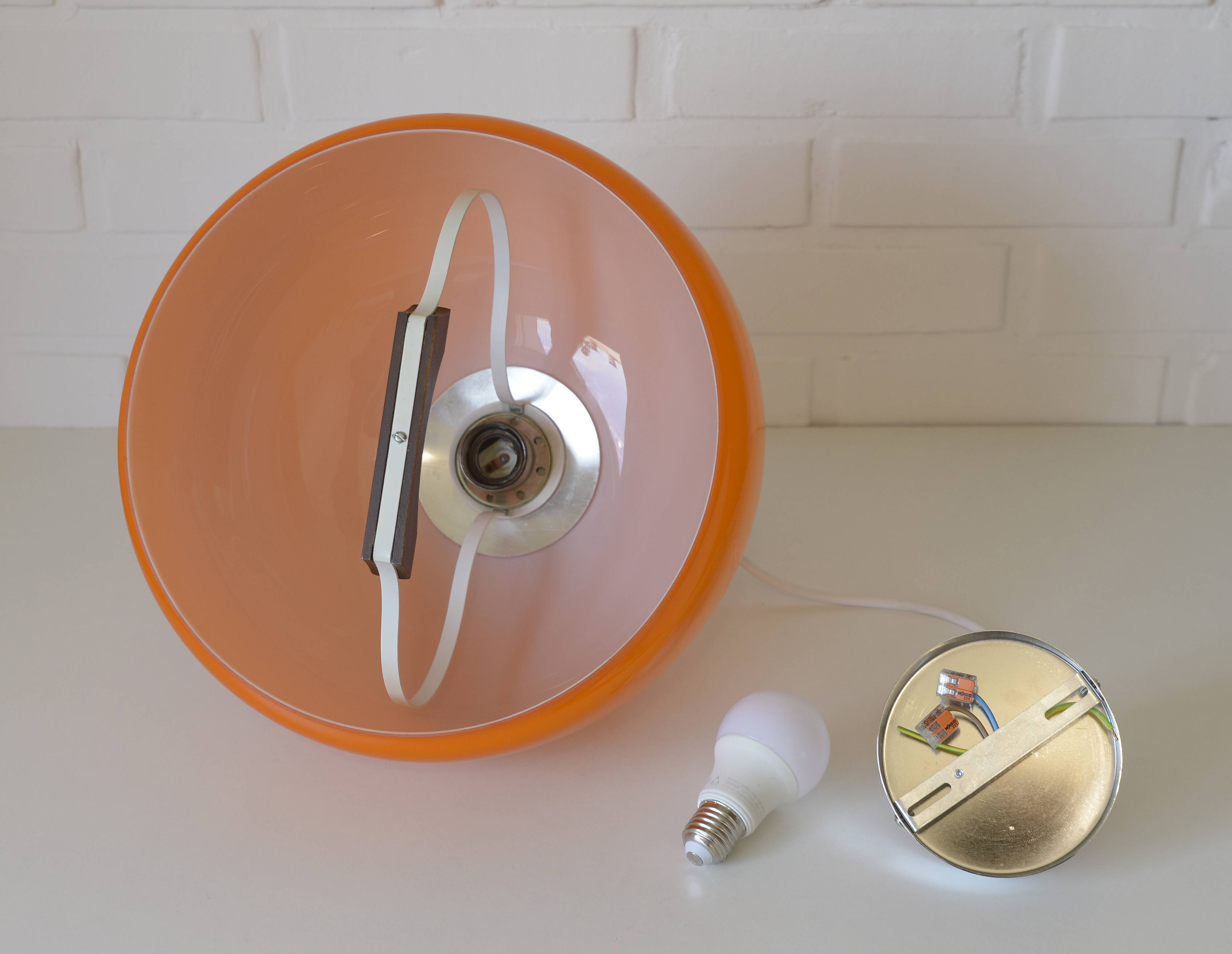 Vintage orange pendant light in mid-century modern style hanging lamp 1970