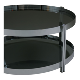 Round chrome-plated metal coffee table and smoked glass tops, France 1970s