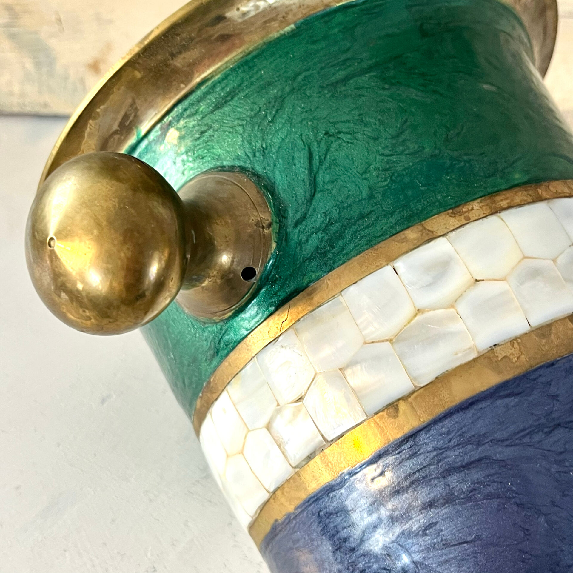 French Cloisonne cooler, Vintage Shell Inlay Barware Enamel Ice Bucket
