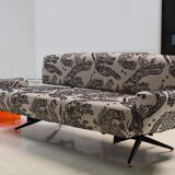 Italian Sofa Upholstered With Blanck and White Dedar fabrik , 1950s
