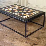 Coffee table, marble samples, custom metal base.