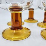 Amber stemmed glasses set of 8 France 1970