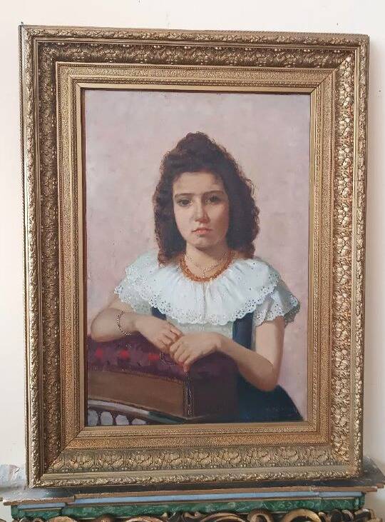 Oil on canvas female portrait 1898 - Maurizio Barricelli (Benevento, 1874 – Rome, 1931)