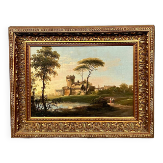 Paysage ancien. Huile sur toile.