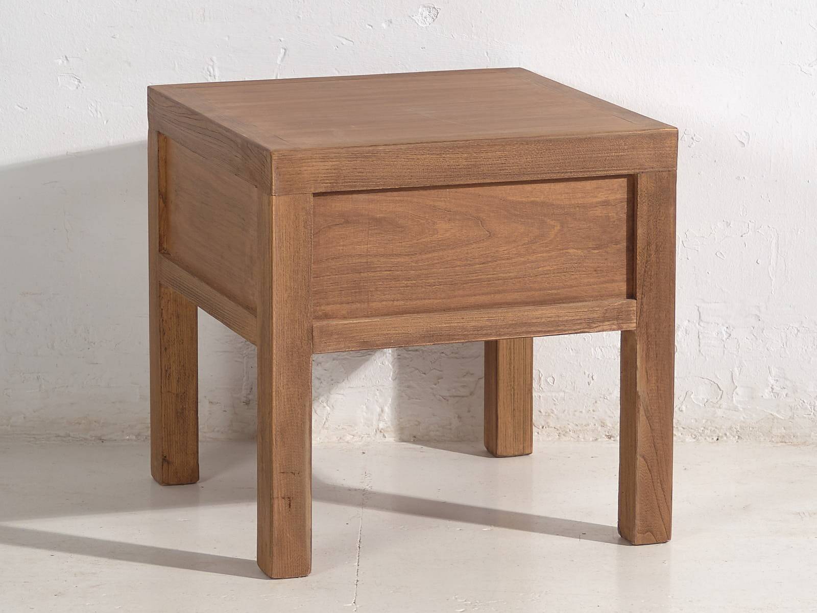Square bedside table in antique elm wood