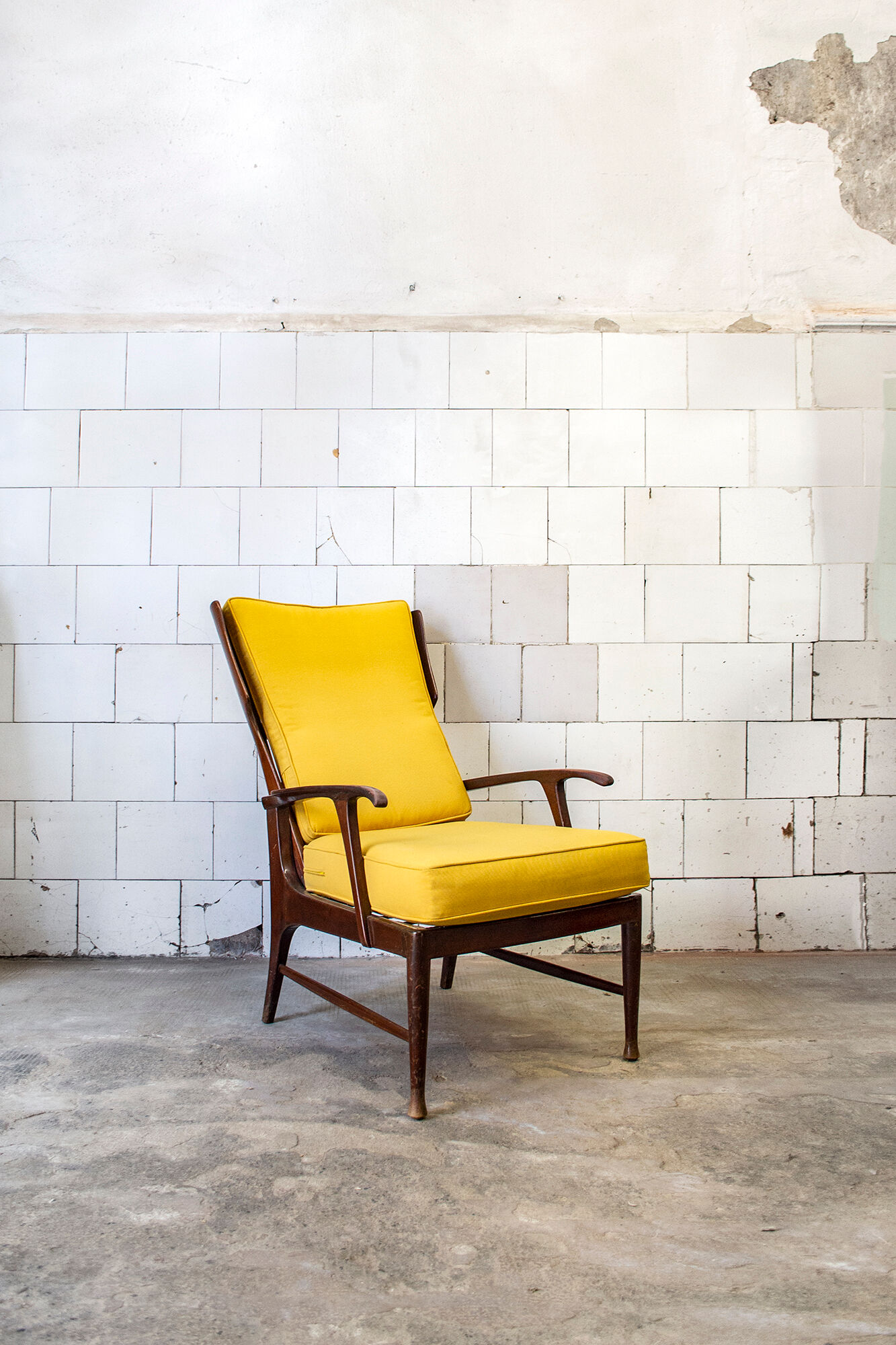 Recliner wooden armchair, Italy 50s