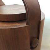 Teak ice bucket and natural leather handle