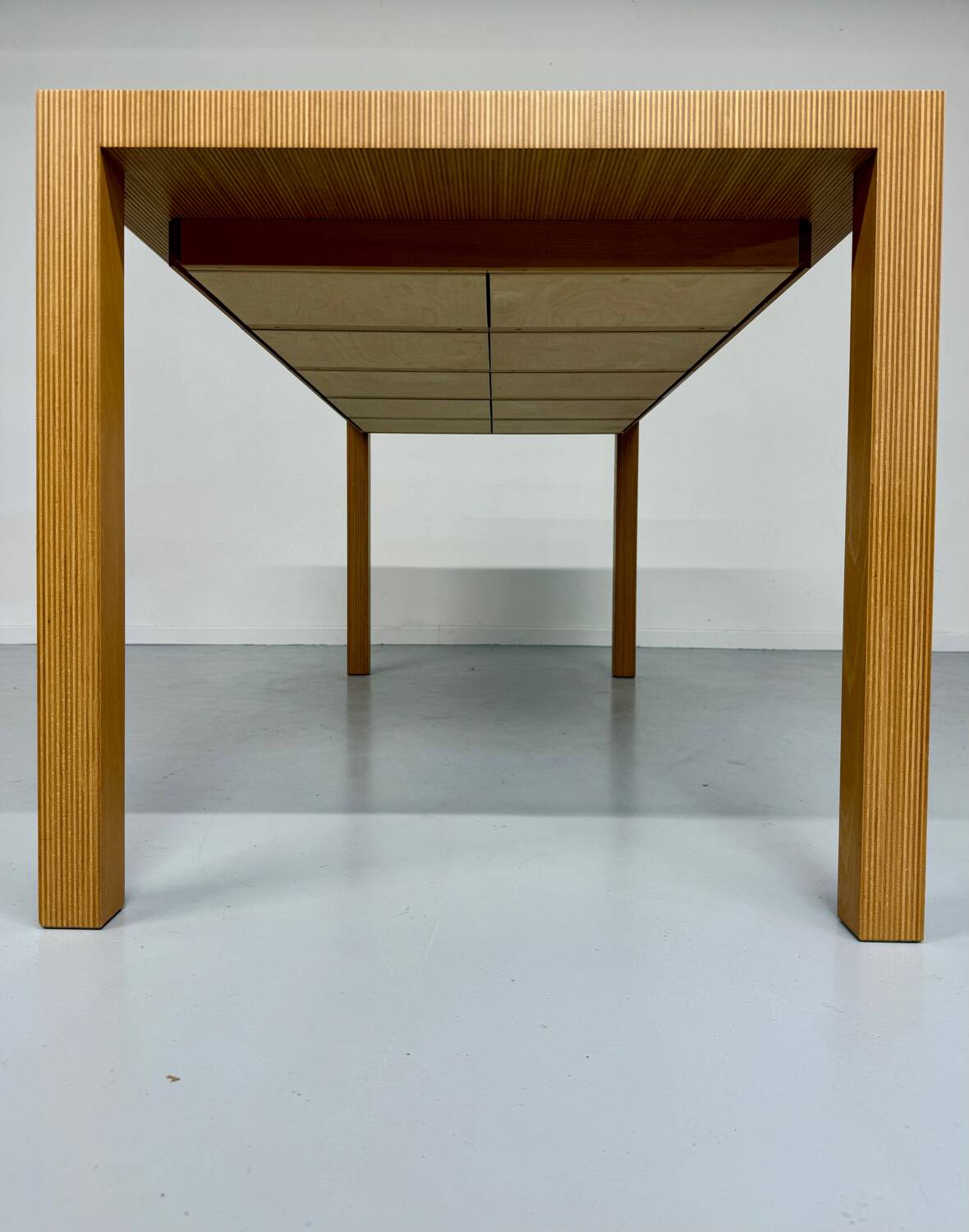 Post-modern striped wood table with drawers, design 80.