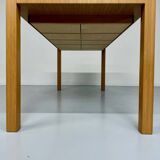 Post-modern striped wood table with drawers, design 80.