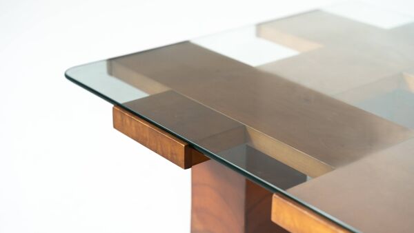 Table à café rectangulaire du milieu du siècle, noyer et verre, Italie , années 1960