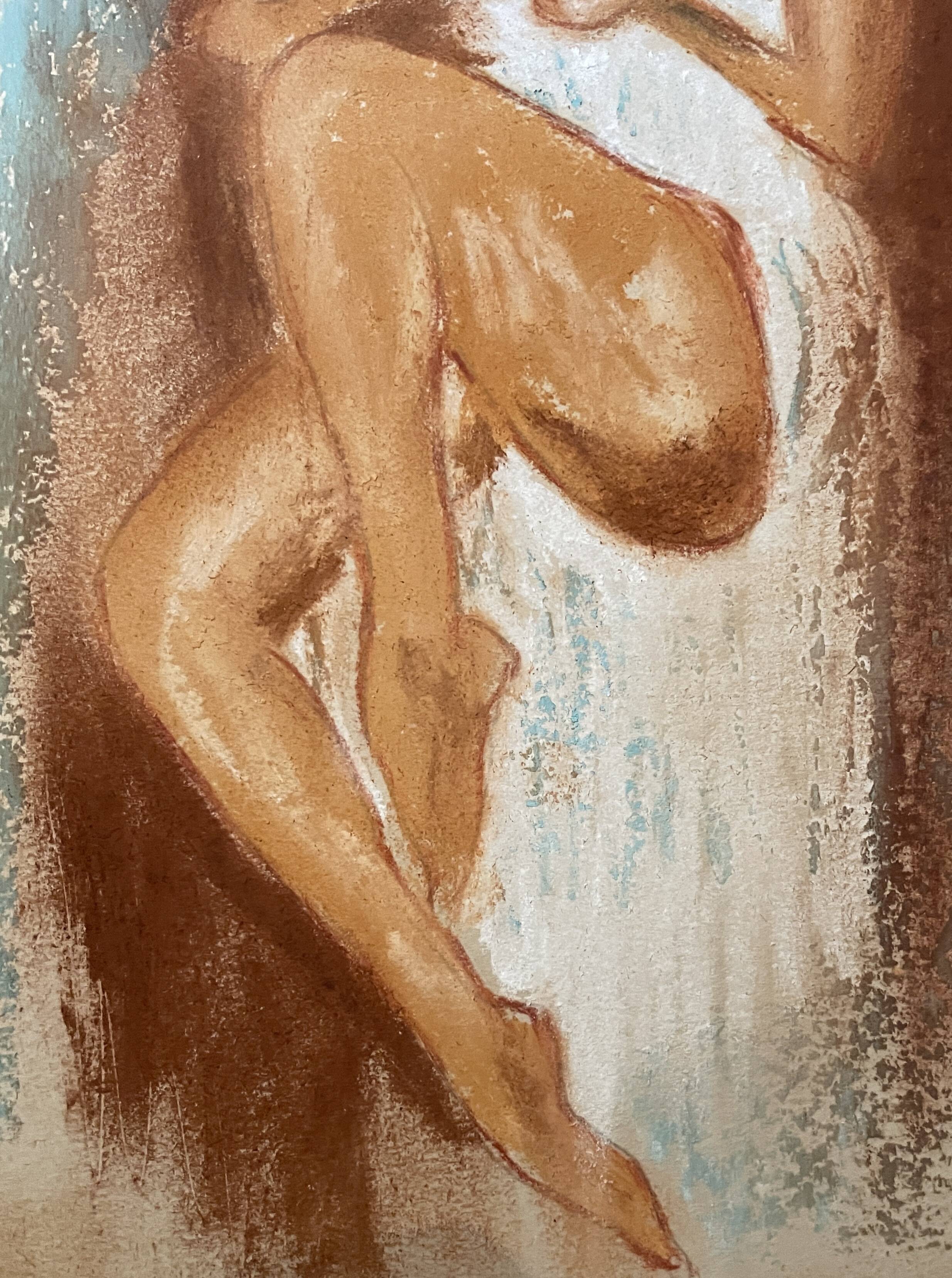 Signed pastel portrait of a woman "the manicurist"