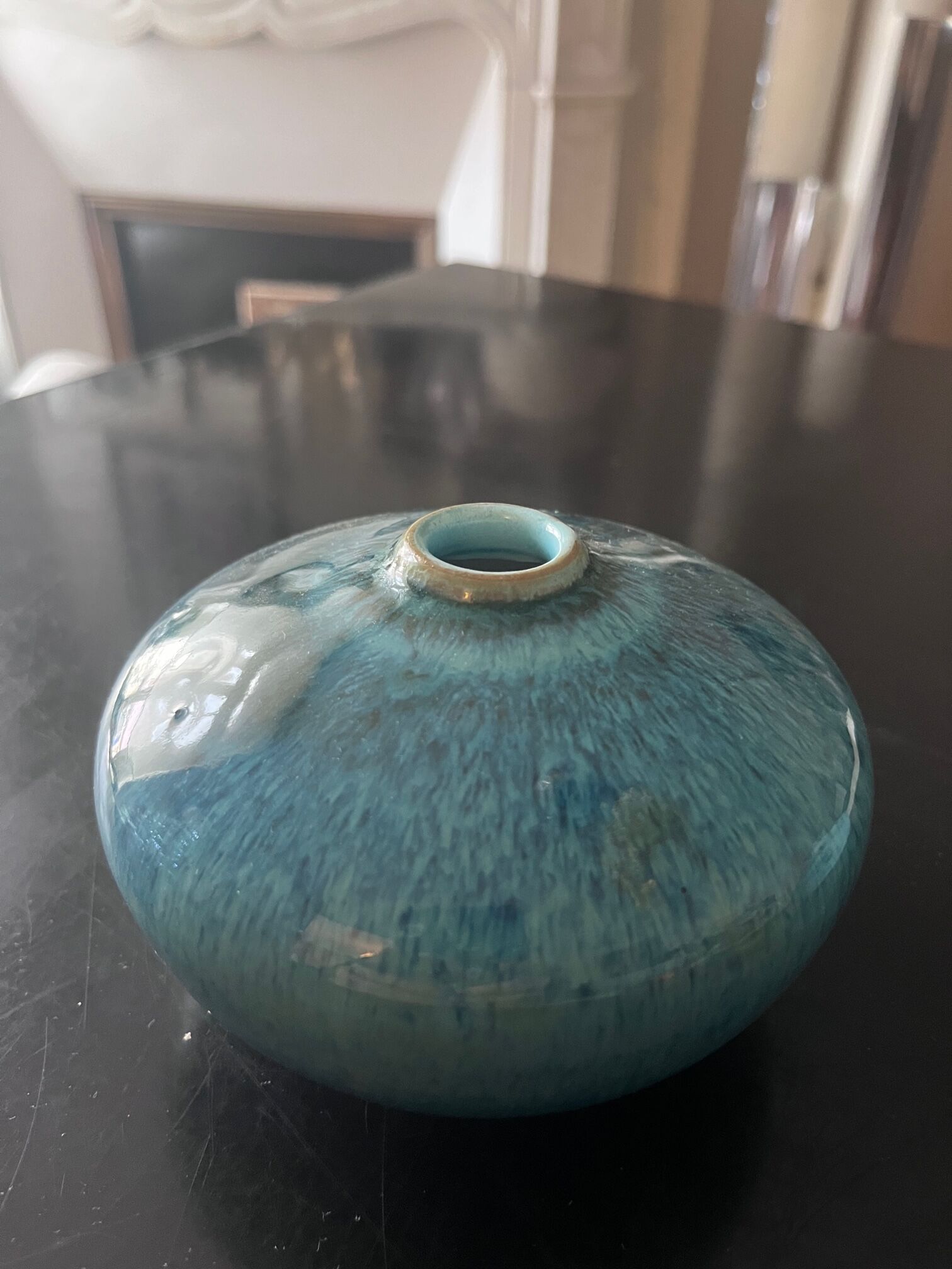Two blue ceramic vases