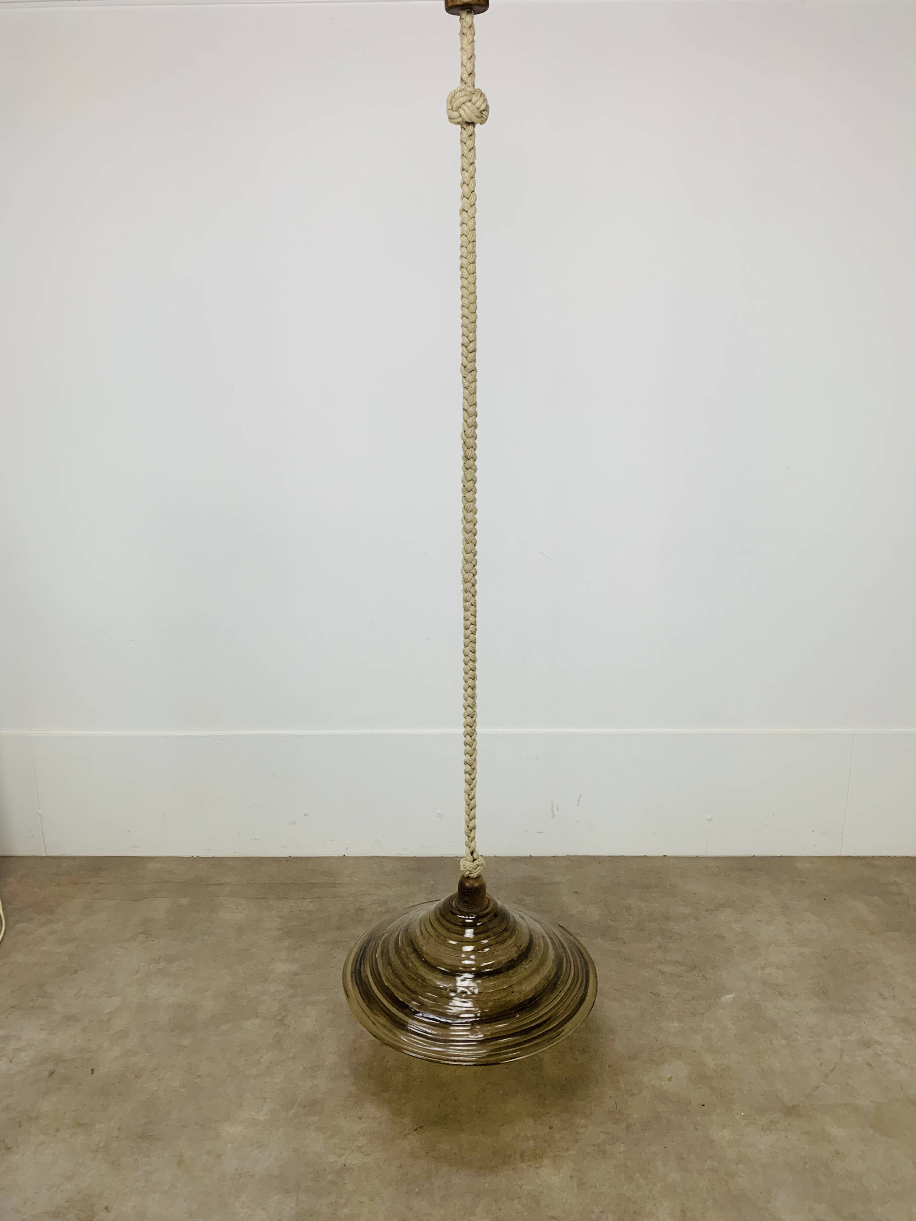 Temde Leuchten pendant light, plexiglass, rope and wood, 1970s