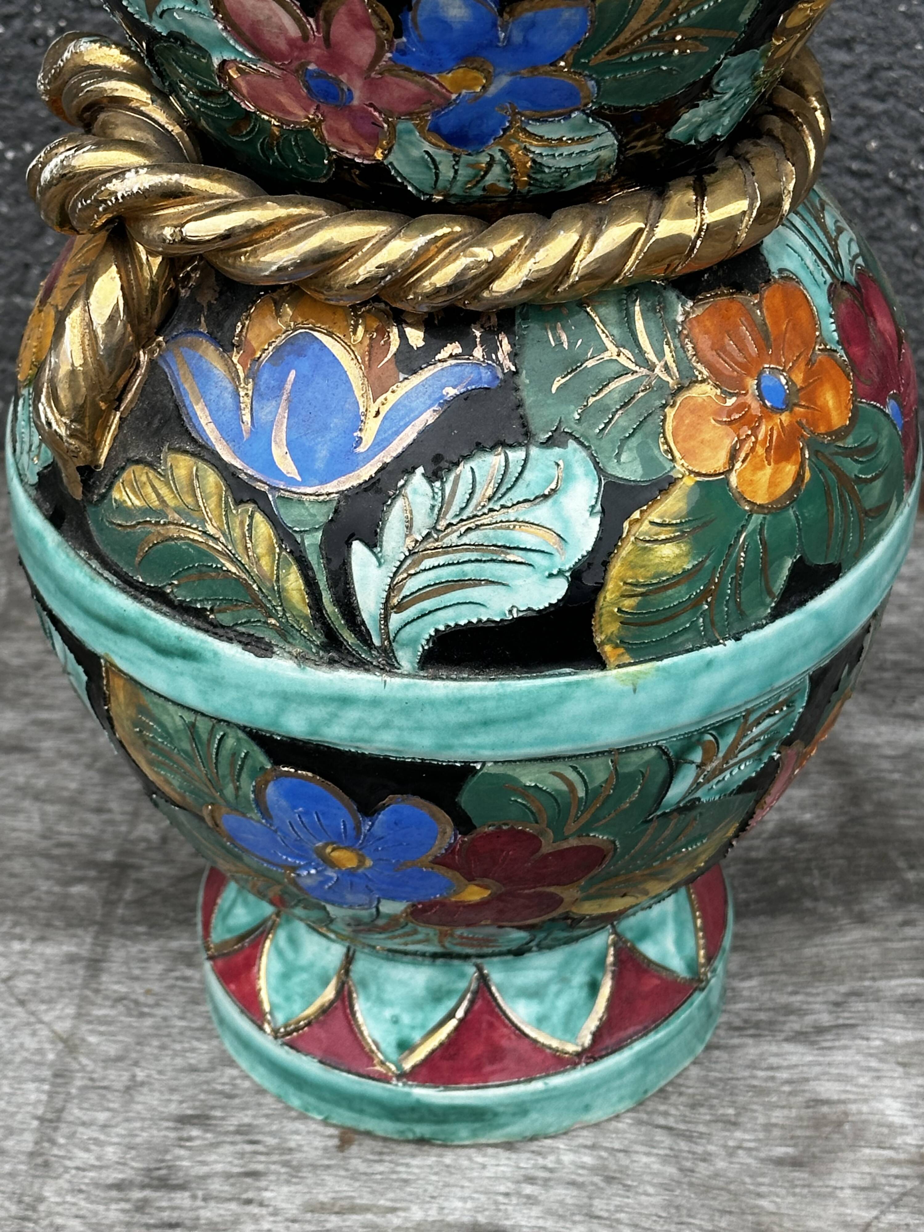 Vallauris vase signed JTF AC - Floral decoration - H 30 cm