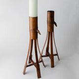 Two Vintage Beige Bamboo Candle Holders – Boho Organic Mid-Century Italian Design, 1960s