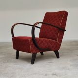 Pair of H410 Type C burgundy armchairs by Jindrich Halabala for Thonet