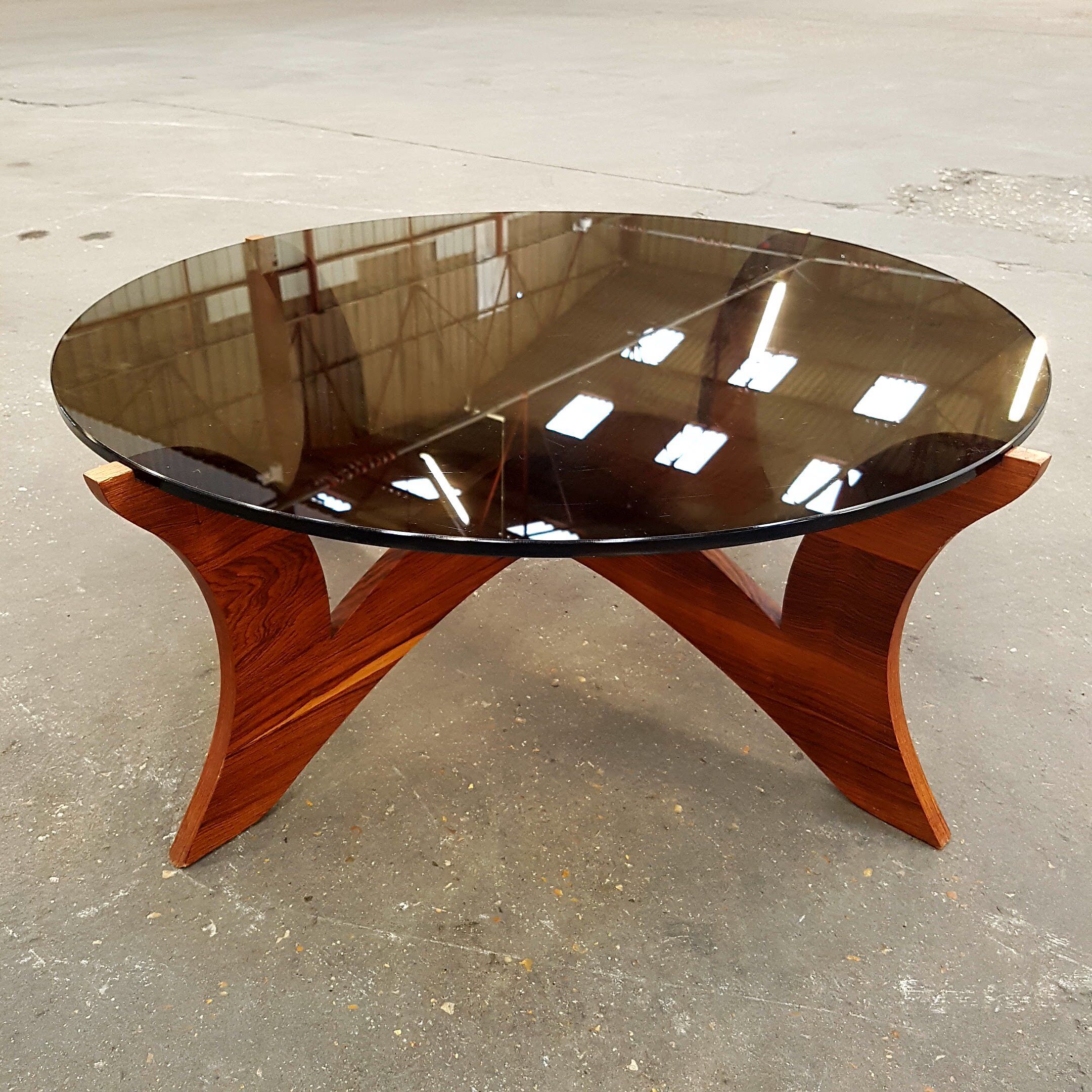 Table low Hugues Poignant base plating wood and smoked glass top