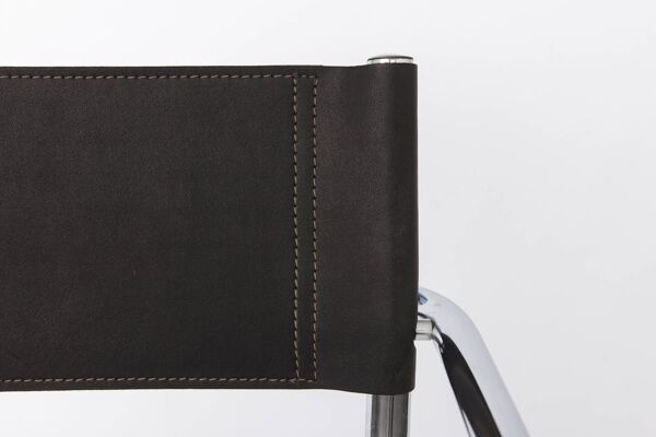 Tabouret de bar cantilever vintage, cadre en chrome, simili cuir noir, années 1990.