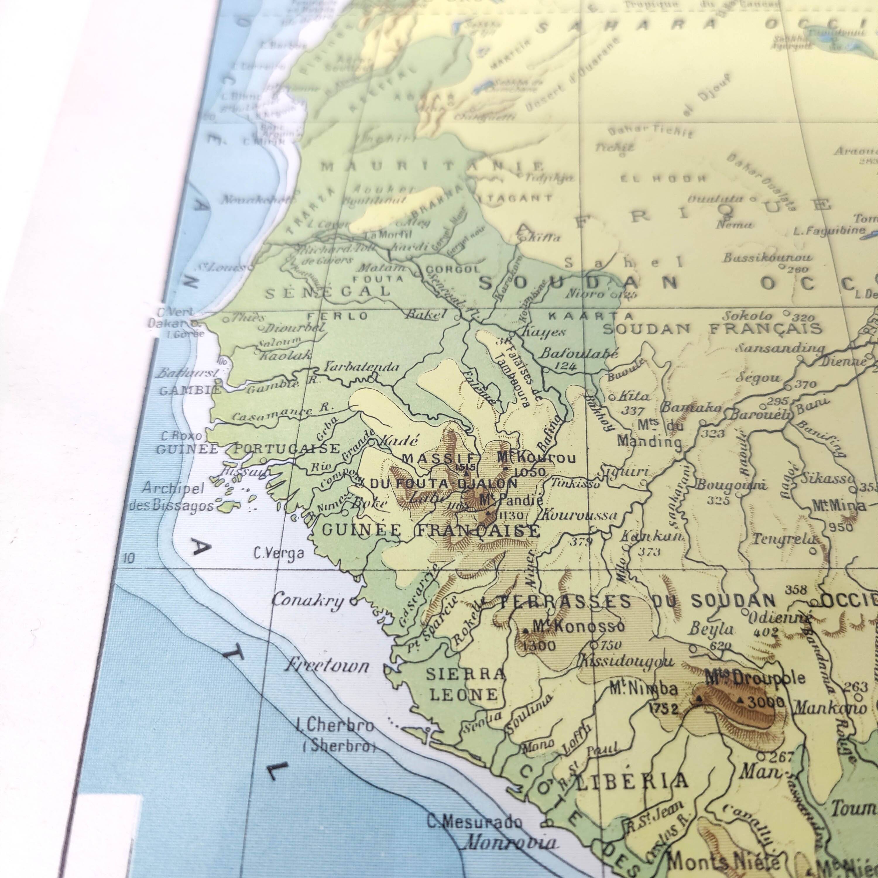 Antique map of French equatorial and western Africa in 1950 43x43cm