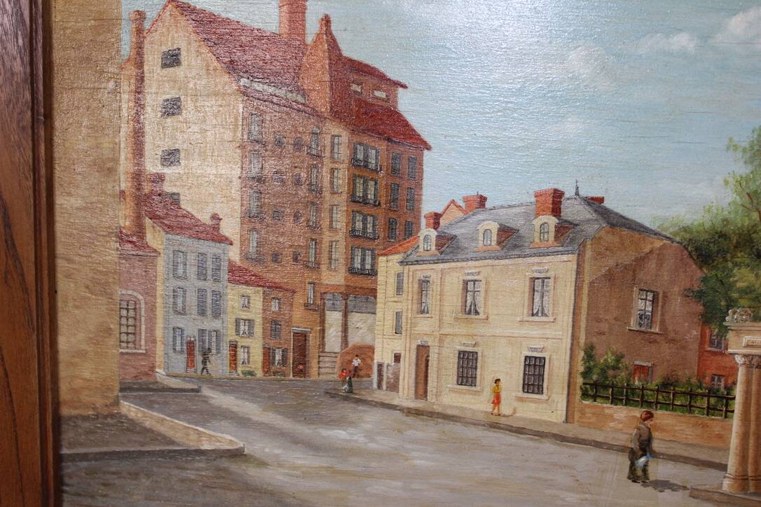 Oil On Panel, Street Lively By Bravo 1944