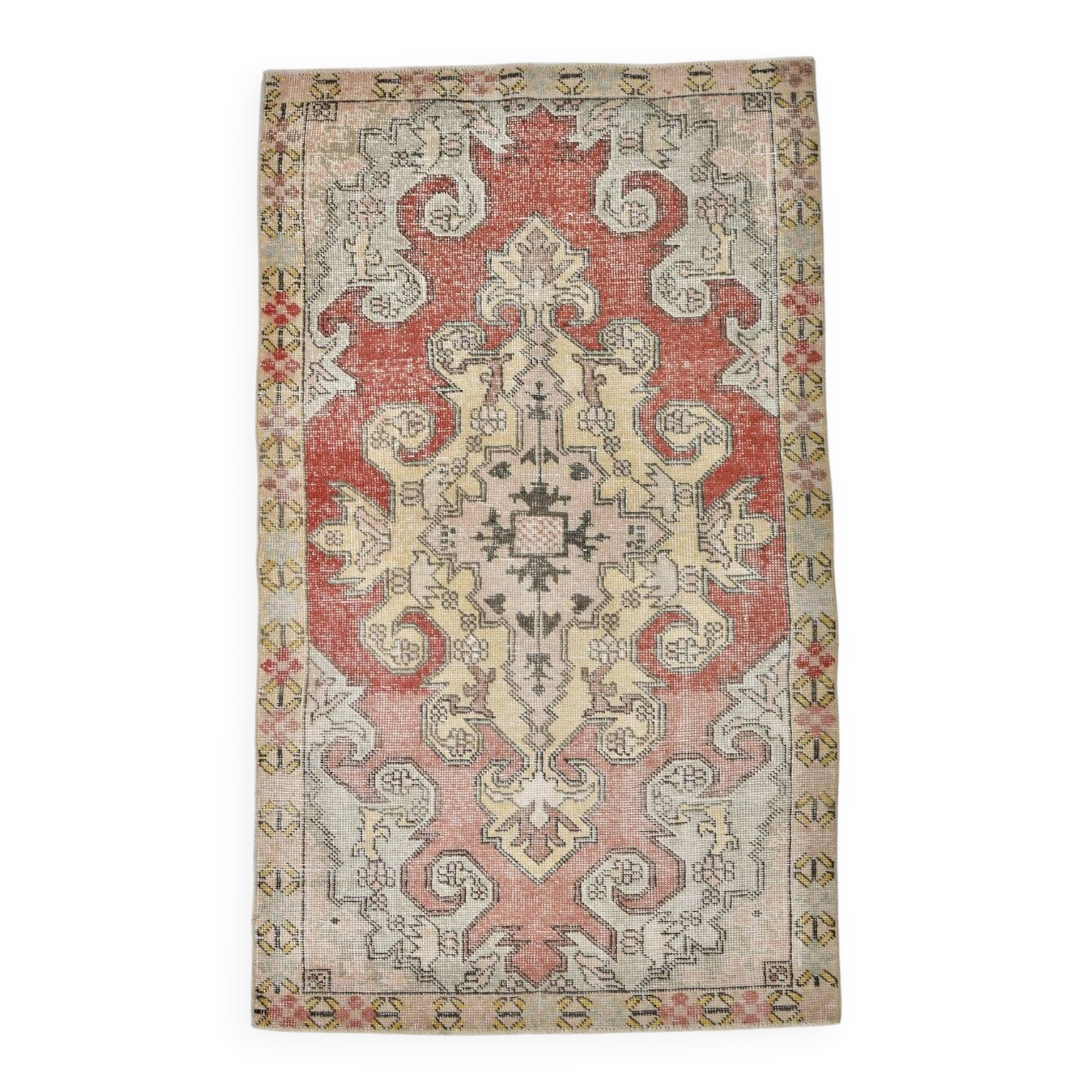 Turkish Red Cream Classic Pattern Vintage Rug, 127x215Cm