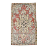 Turkish Red Cream Classic Pattern Vintage Rug, 127x215Cm