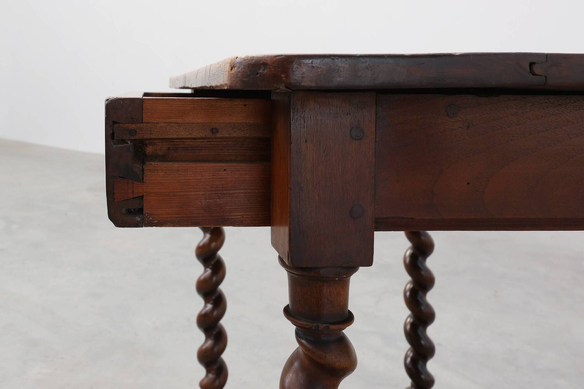French Barley Twist Walnut Side Table with Drawer, circa 1880