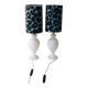 Paire de lampe de chevet en albâtre et abat jour léopard bleu