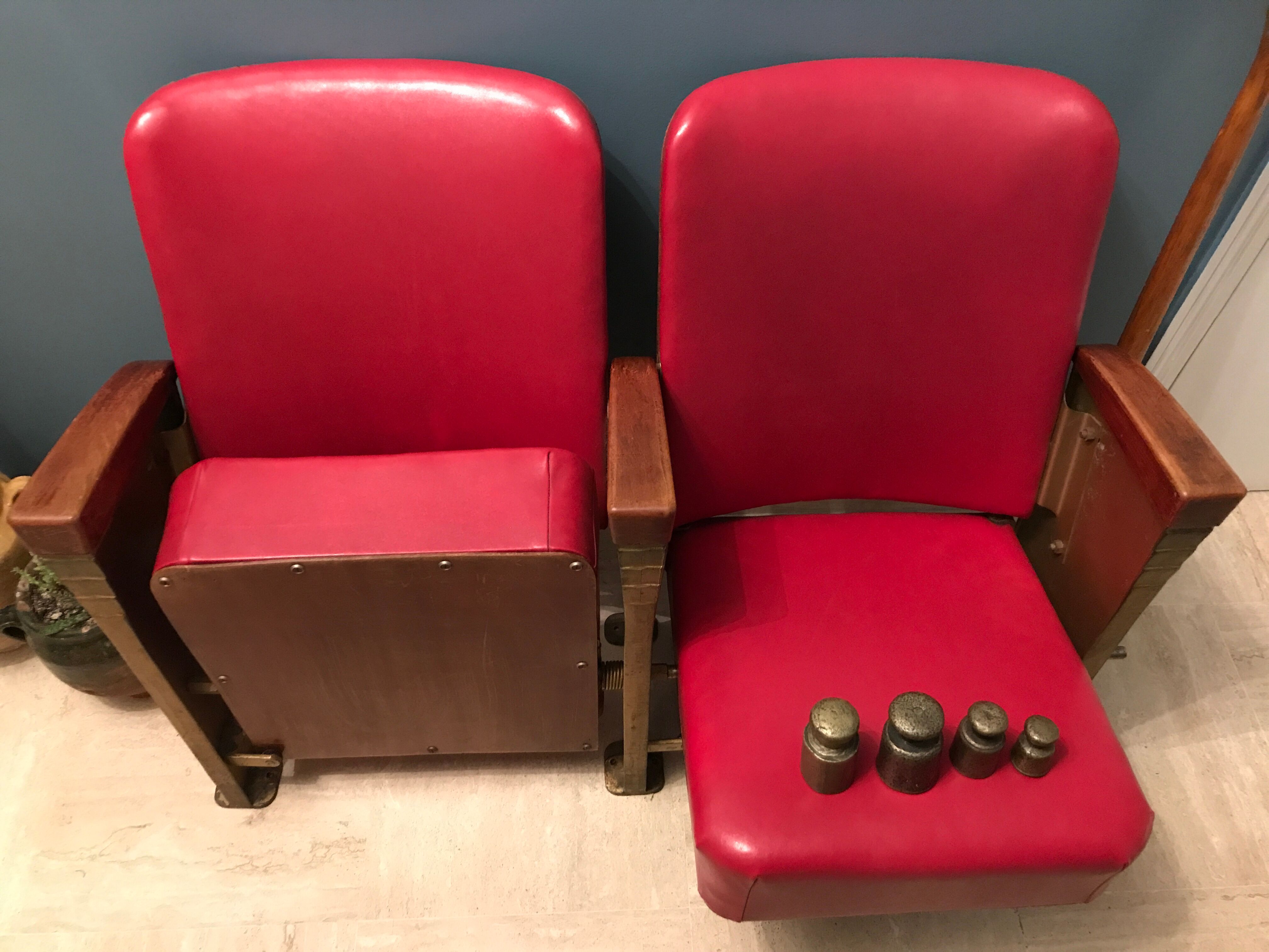Pair 1950 1960 vintage cinema armchairs