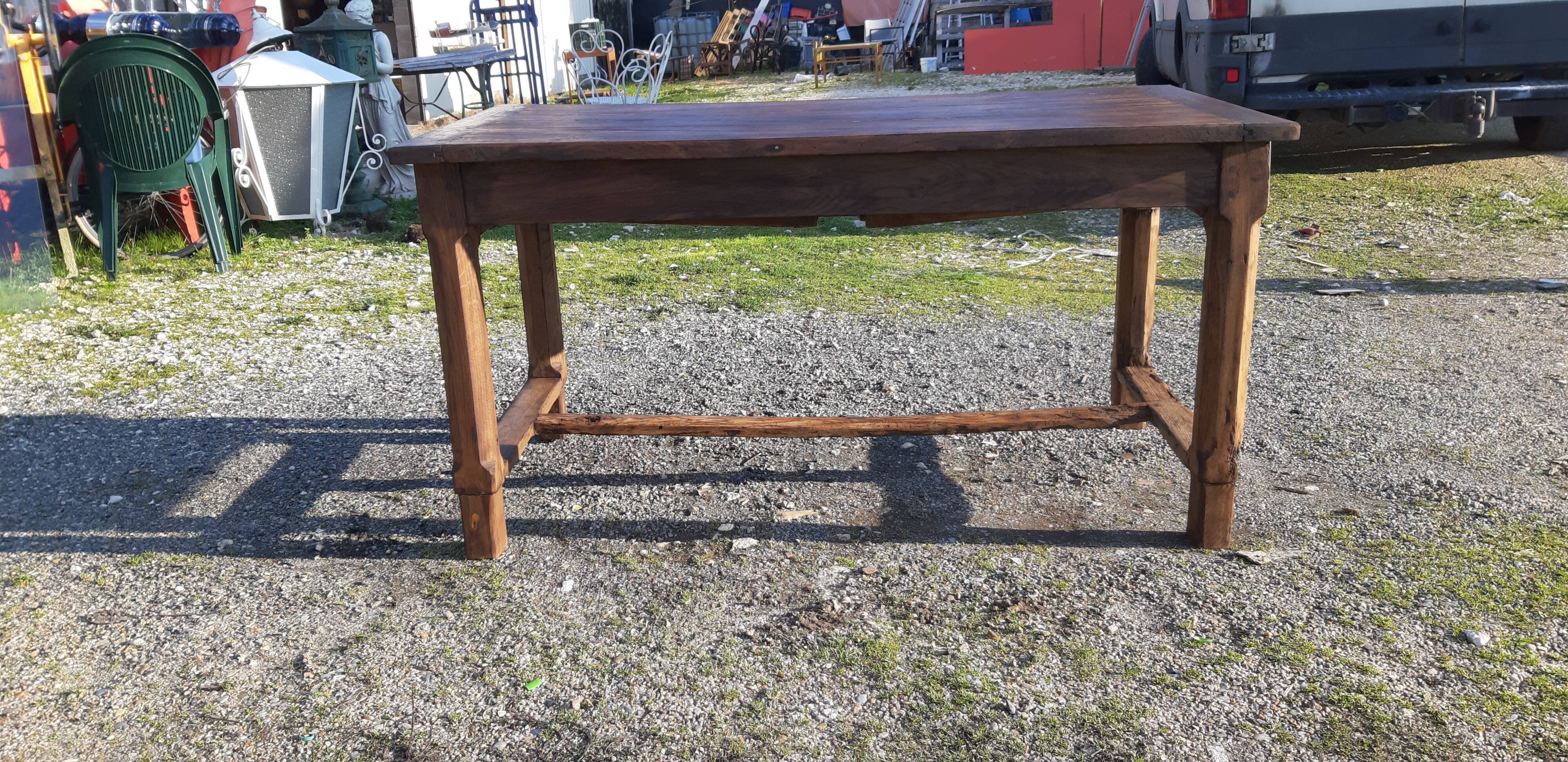 Country farm table xixth in chene, 2 drawers