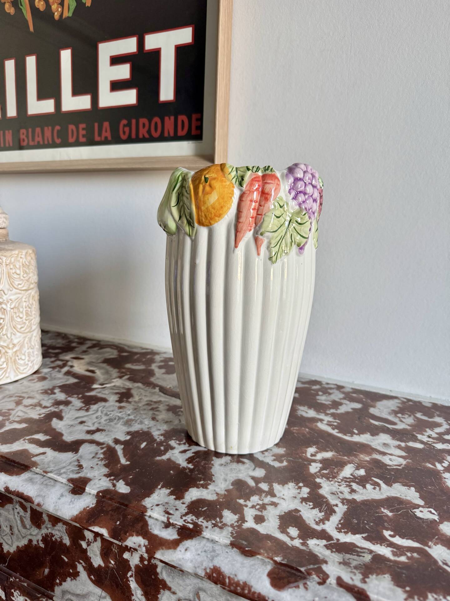 Slipware vase with fruit decoration