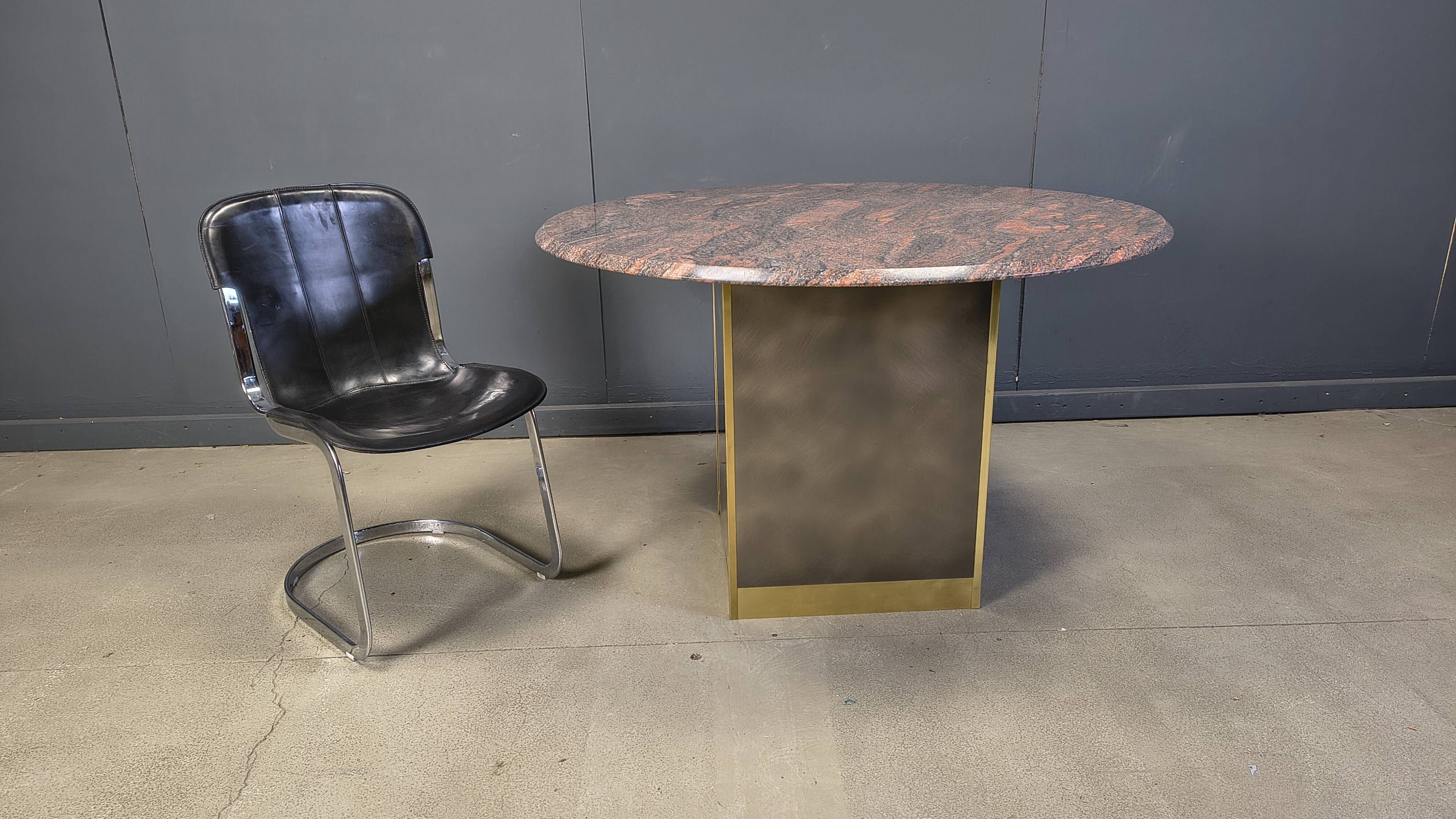 Vintage round granite and brass center table by Belgochrom , 1970s